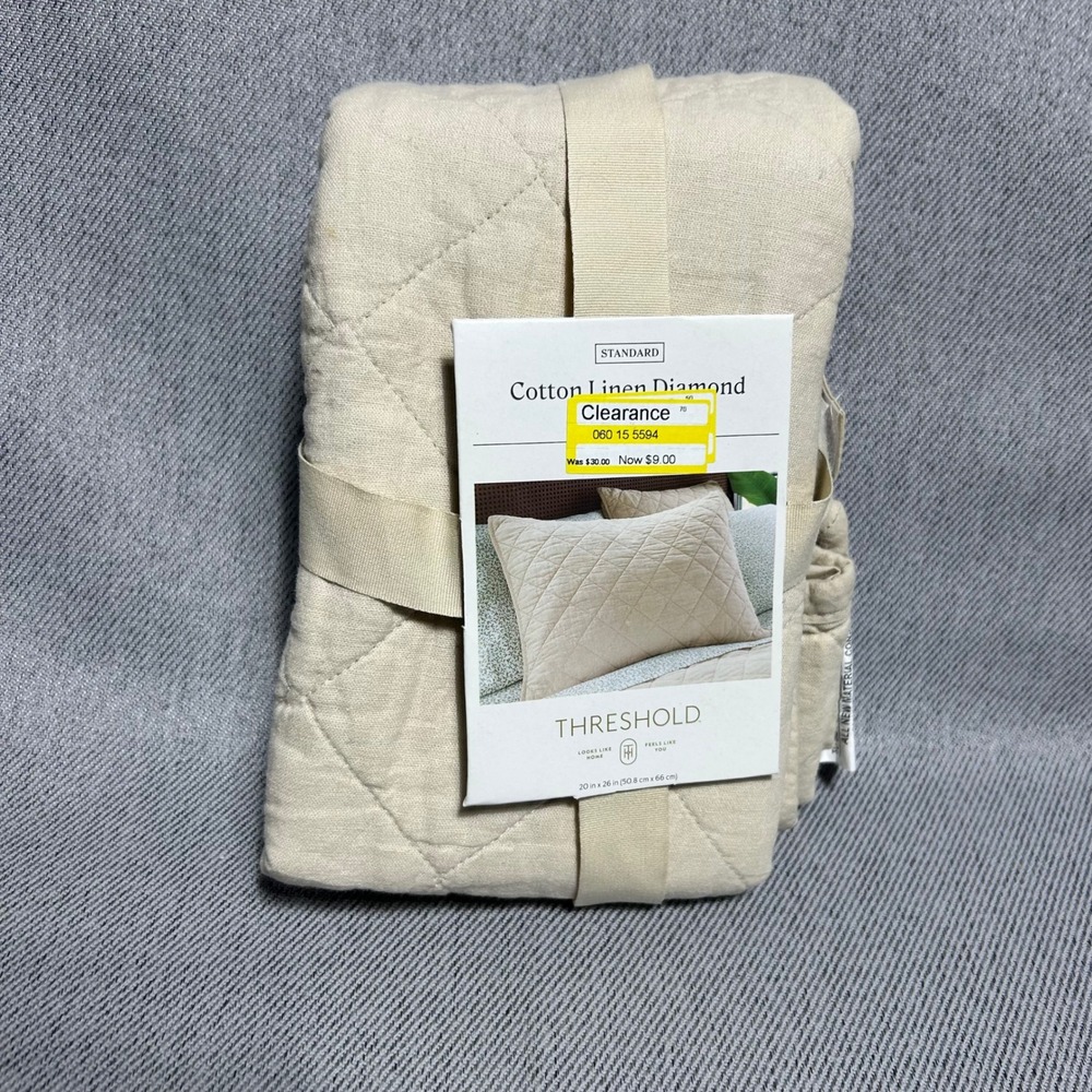Threshold Cotton Linen Diamond Quilted Standard Sham 20x26 Beige Oatmeal Neutral